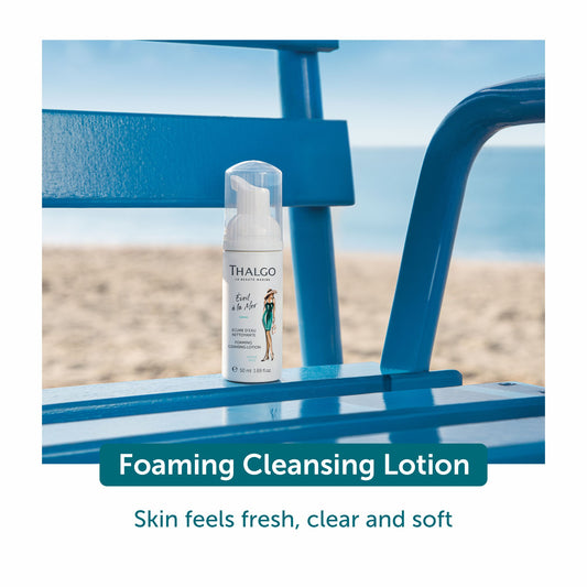 Thalgo foaming cleansing lotion bottle with pump, upright view
