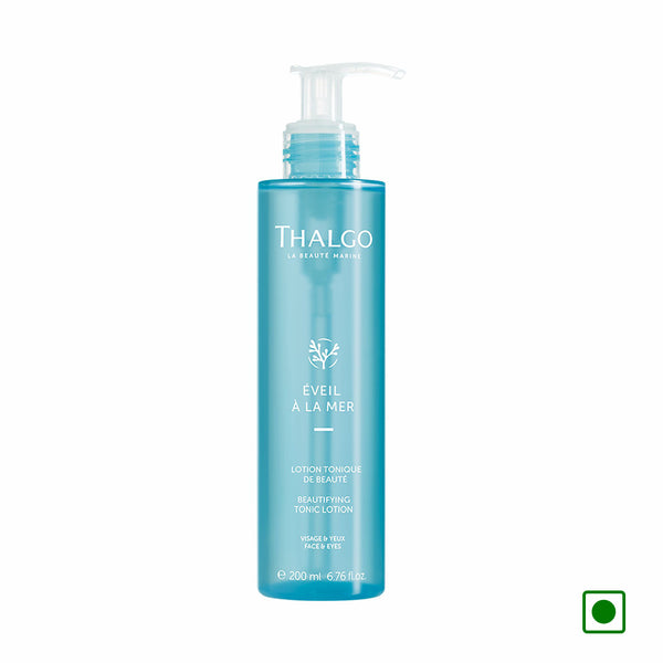 Thalgo beauty tonic lotion bottle with pump, blue label, 200 ml