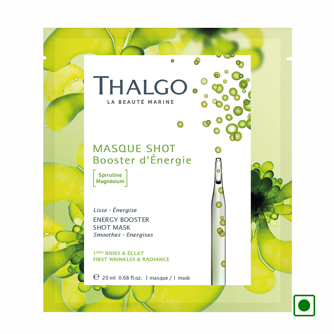 Thalgo energy booster shot mask, 20 ml pack with green artwork