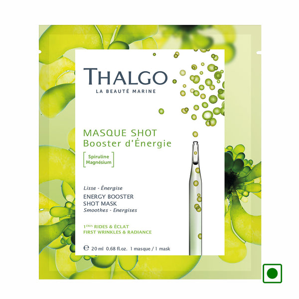 Thalgo energy booster shot mask, 20 ml pack with green artwork