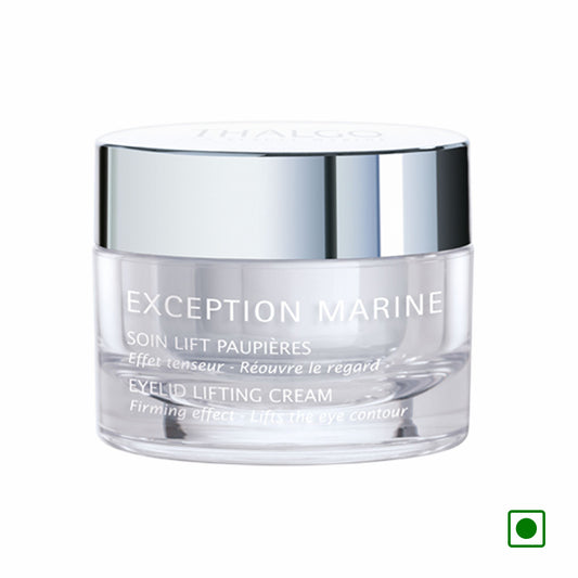 Thalgo eyelid lifting cream in clear glass jar with silver lid, 15 ml