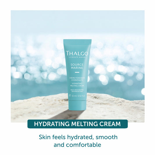 Hydrating melting cream tube with blue label text banner
