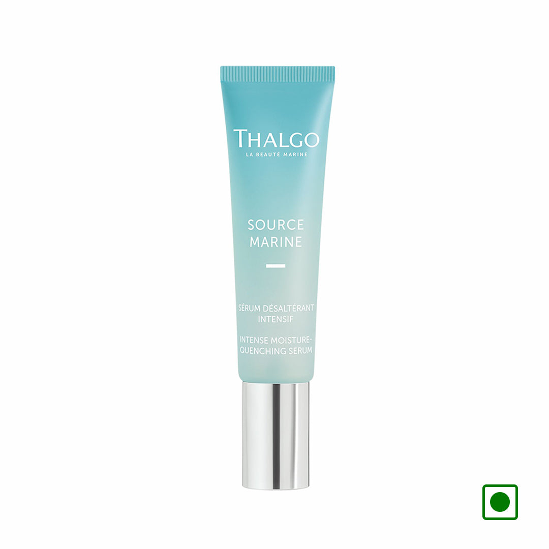 Thalgo Source Marine intense moisture quenching serum in teal squeeze tube with silver cap