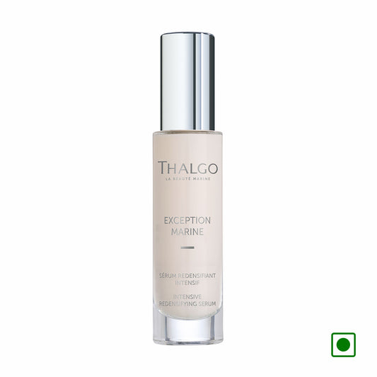Thalgo intensive redensifying serum bottle with silver cap and beige label