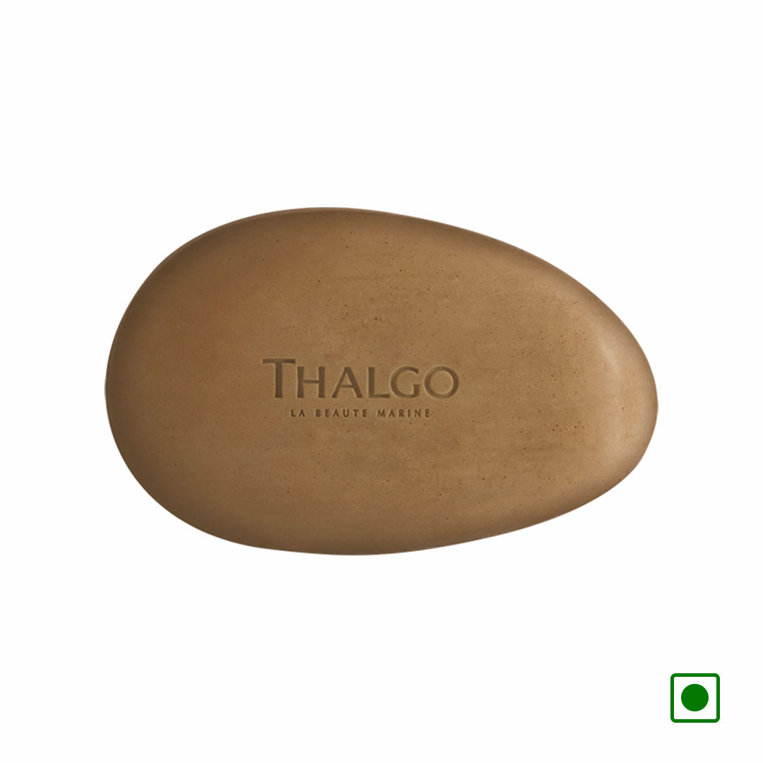 THALGO solid algae cleanser bar, oval brown soap with logo