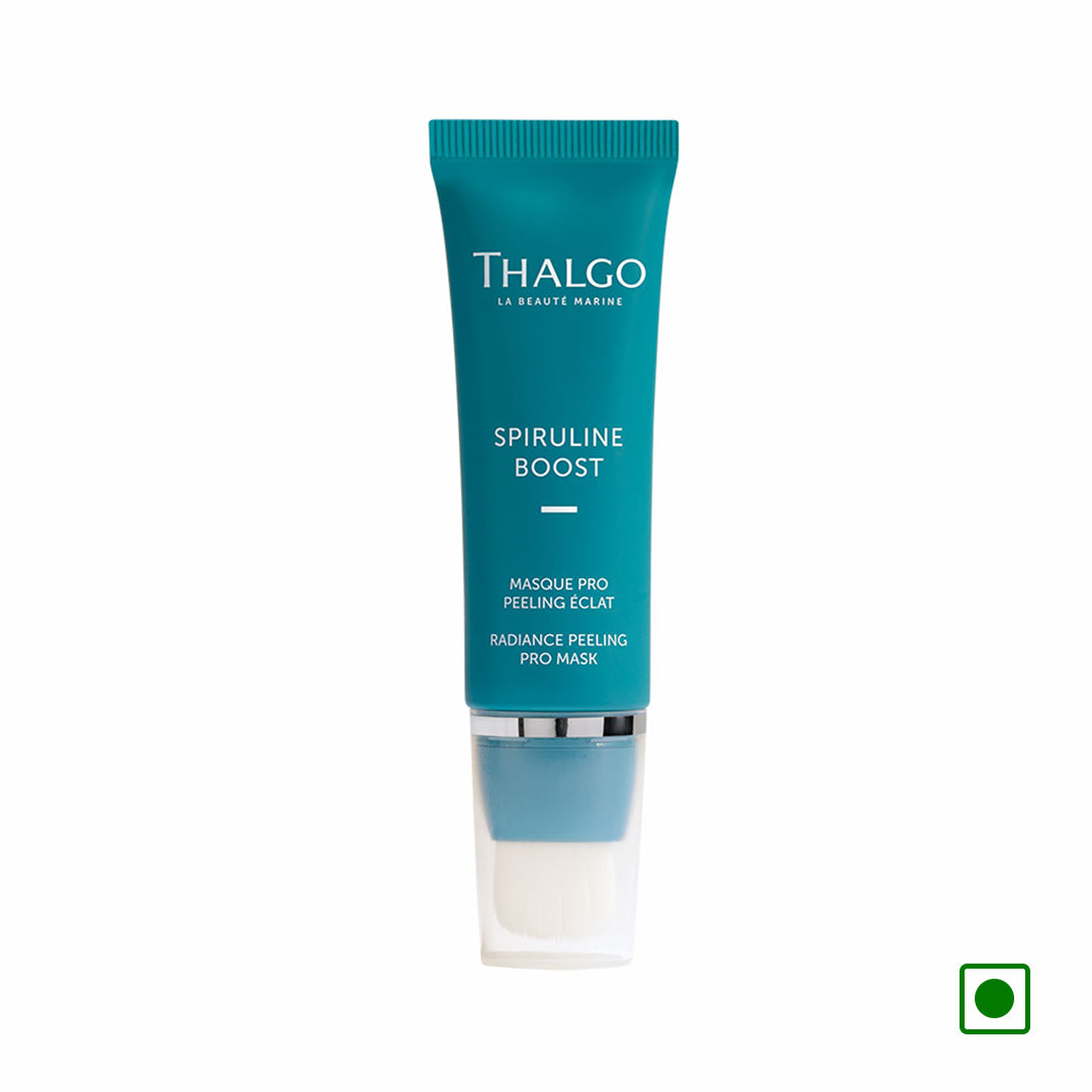 Thalgo peeling mask tube, teal blue with teal cap and white base