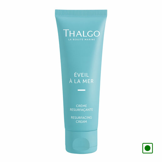 Thalgo resurfacing cream tube, light blue teal with flip-top cap, 50 ml