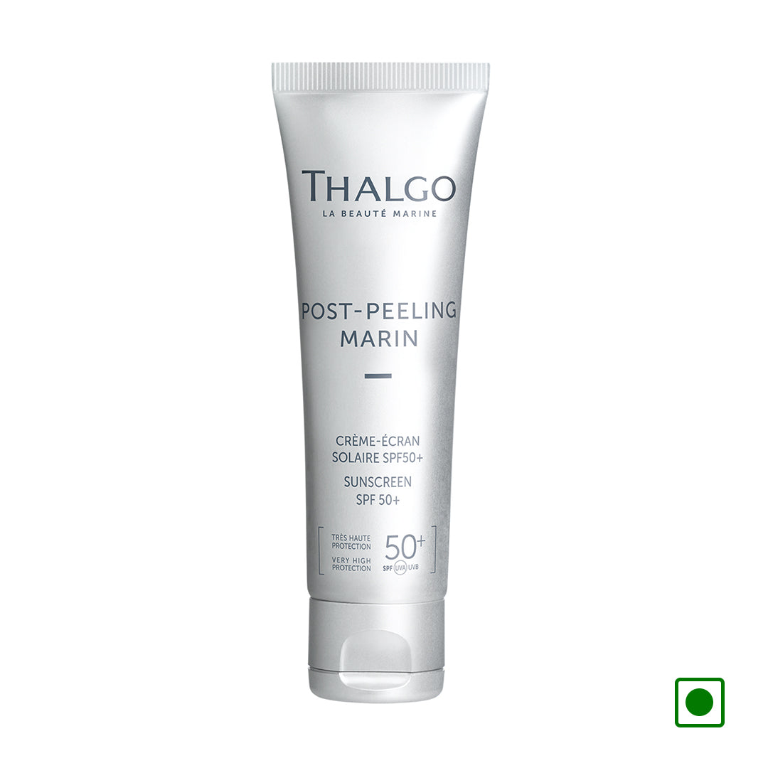 THALGO post-peeling marin sunscreen SPF 50+ cream in white squeezable tube