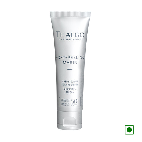 THALGO post-peeling marin sunscreen SPF 50+ cream in white squeezable tube