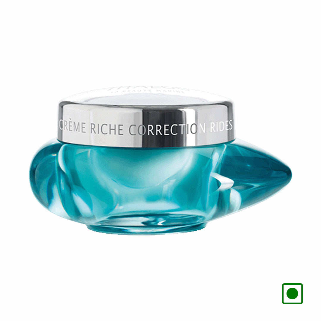 Thalgo wrinkle-correcting rich cream jar, turquoise glass with silver lid